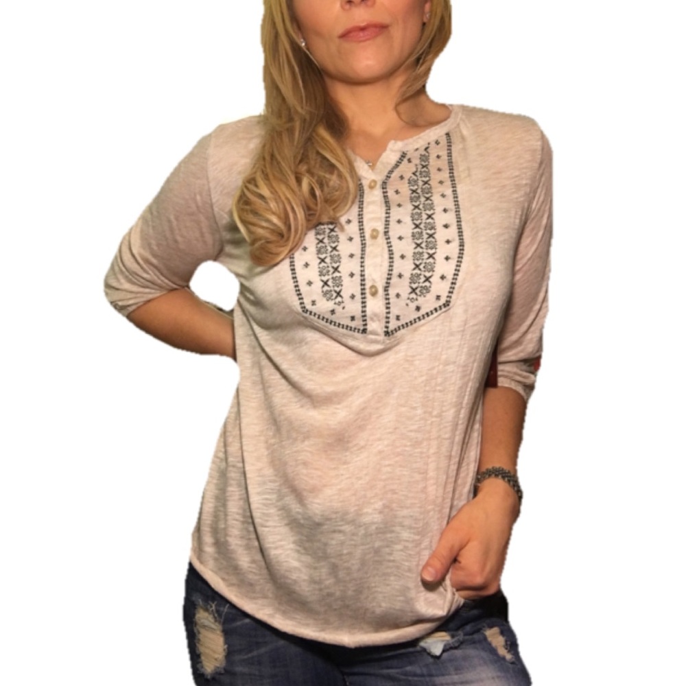 FADED GLORY Peasant Embroidered Oatmeal Heather